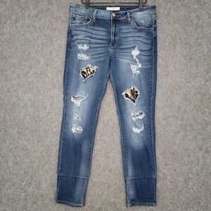 KanCan Jeans Womens W15x31 Blue Vienna Mid Rise Super Skinny Leopard KC8191D